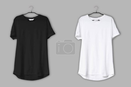 Camiseta de gran tamaño colgante en blanco y negro mockup aislada sobre fondo. unisex moderno casual t-shirt.3d representación.