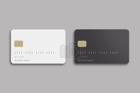Téléchargez les photos : Modèle de carte de crédit noir et blanc isolé sur un fond gris. Vue avant.3d rendu. - en image libre de droit