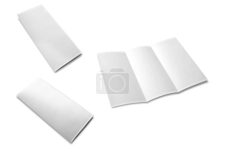 Leaflet blank trifold paper brochure mockup isolated on white background. Z fold brochure open and closed mockup template. front, back and inside leaflet brochure.3d rendering.