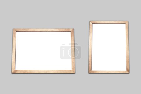 Empty Wooden Wall Frames set Vertical and horizontal position.  Wood picture frame mockup template with shadow on background for poster, banner, photo gallery, painting, presentation.3d rendering.