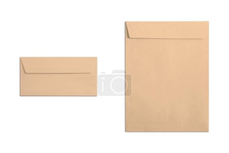 Blank Empty kraft brown paper A4 Envelope and dl envelope Mockup template isolated on white background. 3d rendering.