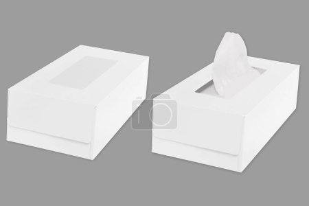 Photo for Opened and closed tissue box mock up isolated on a gray background. 3d rendering. - Royalty Free Image
