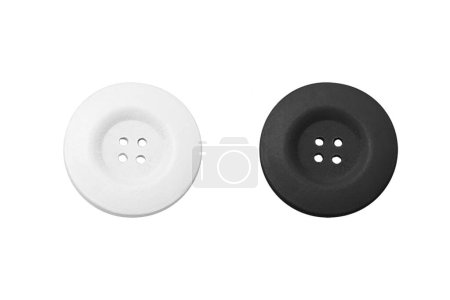 3d Realistic Black and White Buttons for Clothes mockup Isolated on white background. Fashion, Art, Needlework, Sewing, Scrapbooking Decor. Round Clothing Buttons Collection, Front View. 3d rendering.