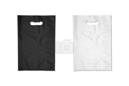 Maqueta de bolsa de plástico blanco y negro en blanco con espacio para su diseño y marca. renderizado 3d.