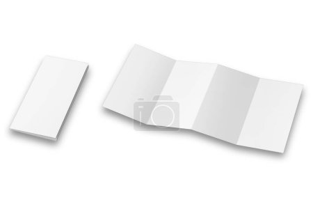 Leere weiße 8-seitige Broschüre, 4-Panel-Akkordeonfaltung vertikal Broschüre isoliert auf weißem Hintergrund. 3d-Rendering.