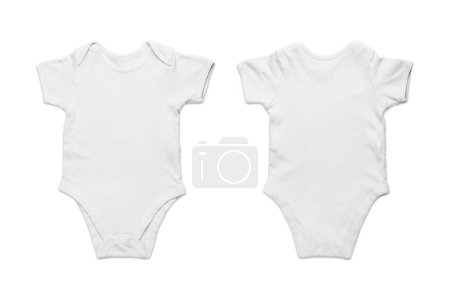Empty Blank White baby onesie mockup isolated over white background. Front and back side view. 3d rendering.