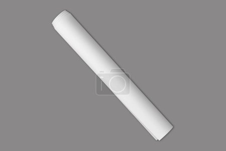 Blank White A3 Rolled Papierbogen-Attrappe. Blank White Packpapierrolle Attrappe isoliert auf dem Hintergrund. 3D-Darstellung.