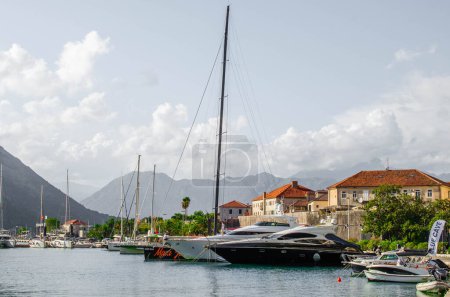 Photo for Kotor, Montenegro, august 2022. Yachts in Kotor Bay, stock photo. - Royalty Free Image