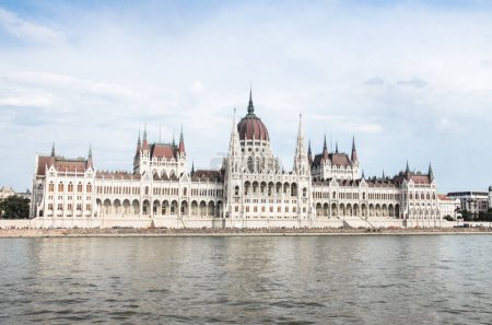 Photo for Riverside Panorama of Budapest Parliament Historical Building, Hungary. - Royalty Free Image