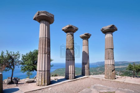Photo for Canakkale, Turkey- August 2, 2021  A view from Ruins of the Temple of Athena in Assos Ancient City - Royalty Free Image