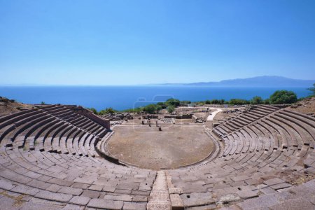 Photo for Canakkale, Turkey- August 2, 2021  The ancient Theatre of Assos overlooking the Aegean Sea - Royalty Free Image