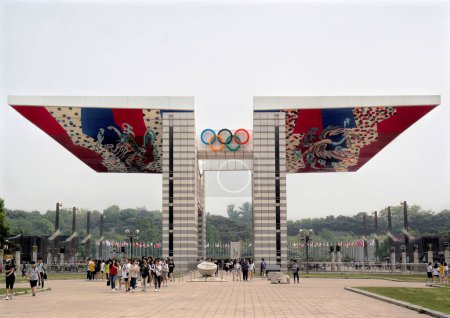 Photo for Seoul, South Korea - May 2019: World Peace Gate is a colorful gate built in Olympic Park as a sign of peace and harmony for the 1988 Summer Olympics - Royalty Free Image