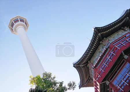 Photo for Busan, South Korea - May 2019: Tourist pavilion at the entrance to Busan Tower located at Yongdusan Park - Royalty Free Image