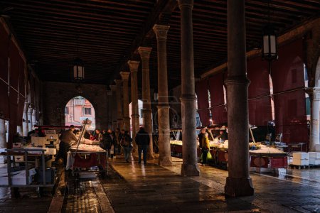 Photo for Venice, Italy - November 9 2023:  Loggia Maggiore of the Rialto fish market dating back to 1907 - Royalty Free Image