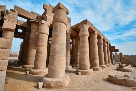 Photo for Luxor, Egypt - December 26 2023: The Ramesseum is the memorial temple or mortuary temple of Pharaoh Ramesses II. It is located in the Theban necropolis in Upper Egypt - Royalty Free Image