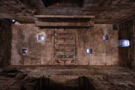 Foto de Qena, Egipto - 27 de diciembre de 2023: Agujeros del tragaluz en el techo del templo de Hathor en el complejo del templo de Dendera, uno de los templos mejor conservados - Imagen libre de derechos