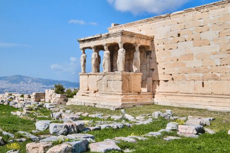 Photo for Athens, Greece - March 02, 2024: Six Caryatids or karyatides at Porch of the Erechtheion in Acropolis - Royalty Free Image