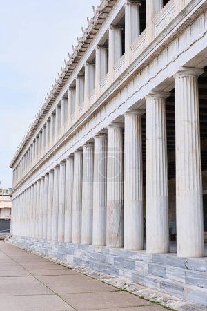 Photo for Athens, Greece - March 03, 2024: Architecture columns and walkway outside of the Museum of Ancient Agora in Stoa of Attalos - Royalty Free Image