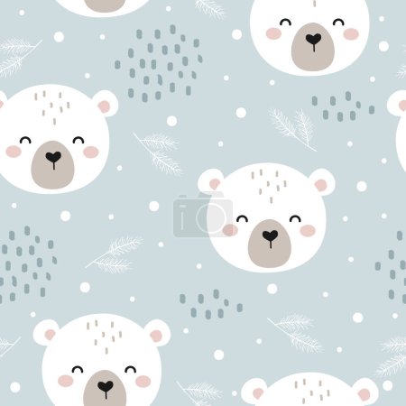 Cute Seamless Vector Pattern with Polar Bear. Childish Cartoon Animals Background. design for fabric, wrapping, textile, wallpaper, apparel