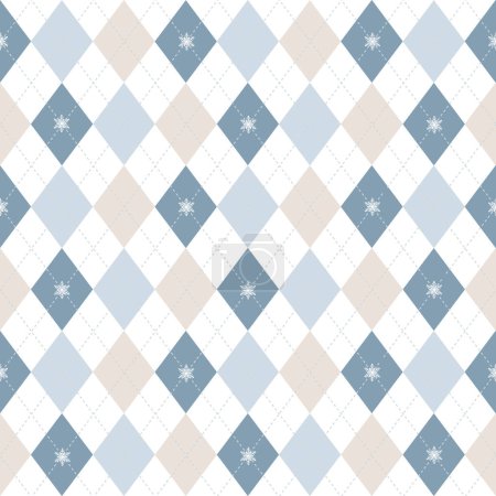 Téléchargez les illustrations : Winter Argyle plaid with Snowflake. Pastel Winter Checkered Seamless Pattern. Modern Backgrounds for knitted garment such as sweaters, socks and all your creative project. Vector illustration - en licence libre de droit