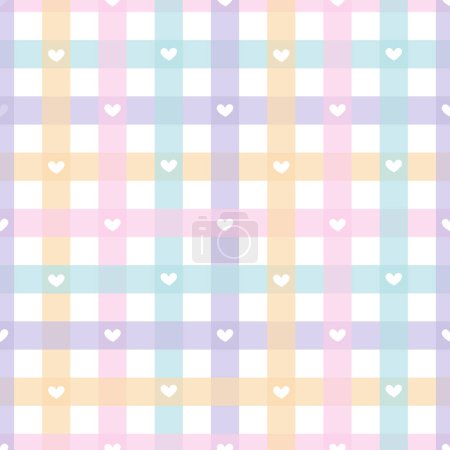 Gingham Plaids with hearts seamless pattern. Pastel tartan plaid vector background. Texture from squares for plaid, tablecloths, clothes, shirts, dresses, paper, bedding, blankets, quilts and more