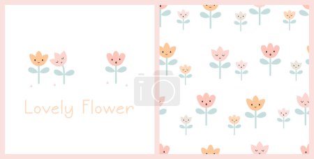 Illustration for Seamless pattern with cute flower. Cartoon floral background. Pastel color collection. For wallpaper, background, wrapping, fabric, print design - Royalty Free Image