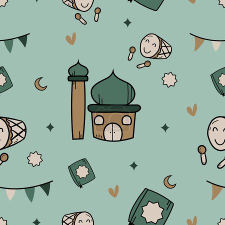 Ramadan islamic seamless pattern. Islamic doodle background. Vector illustration. Design for wallpaper, background, wrapping paper, poster, card