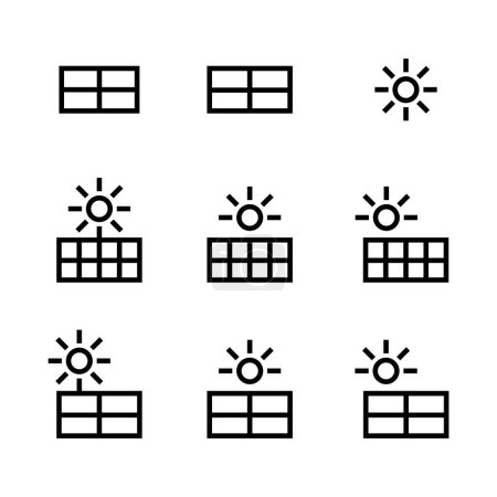 Téléchargez les illustrations : Pack simple solar energy panel and suns icon vector isolated illustration - en licence libre de droit
