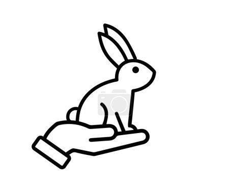 Illustration for Animal cruelty free line icon. Not tested on animals with rabbit silhouette symbol. Vector illustration. - Royalty Free Image