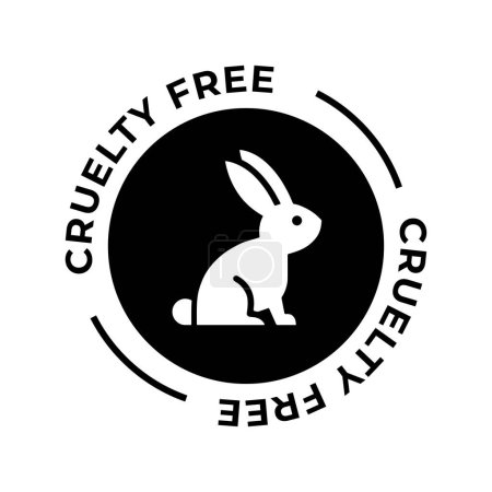 Téléchargez les illustrations : Icône libre de cruauté animale. Non testé sur des animaux avec symbole de silhouette de lapin. Illustration vectorielle. - en licence libre de droit