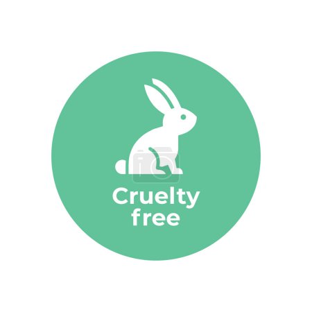 Ilustración de Bonito icono libre de crueldad animal verde. No probado en animales con símbolo de silueta de conejo. Ilustración vectorial. - Imagen libre de derechos