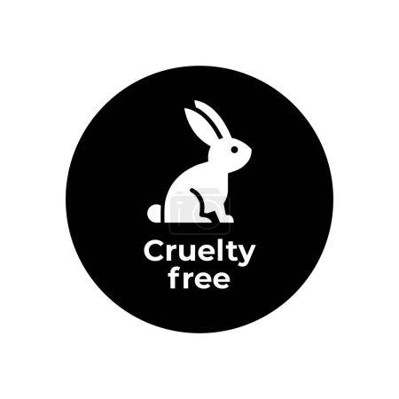 Téléchargez les illustrations : Icône libre de cruauté animale. Non testé sur des animaux avec symbole de silhouette de lapin. Illustration vectorielle - en licence libre de droit