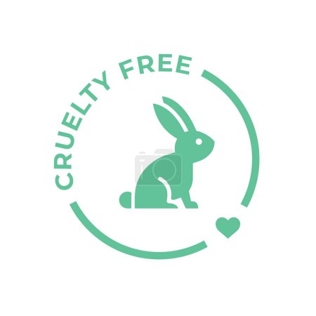 Ilustración de Icono de línea libre de crueldad animal verde. No probado en animales con símbolo de silueta de conejo con corazón. Ilustración vectorial. - Imagen libre de derechos