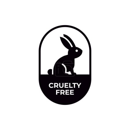 Téléchargez les illustrations : Icône libre de cruauté animale. Non testé sur des animaux portant une étiquette de silhouette de lapin. Illustration vectorielle. - en licence libre de droit