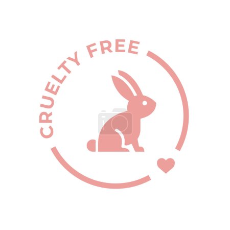 Illustration for Pink animal cruelty free line icon. Not tested on animals with rabbit silhouette symbol with heart. Vector illustration. - Royalty Free Image