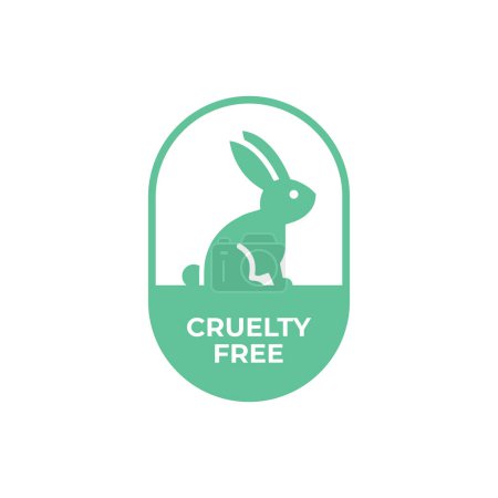 Téléchargez les illustrations : Icône libre de cruauté animale verte. Non testé sur des animaux portant une étiquette de silhouette de lapin. Illustration vectorielle. - en licence libre de droit