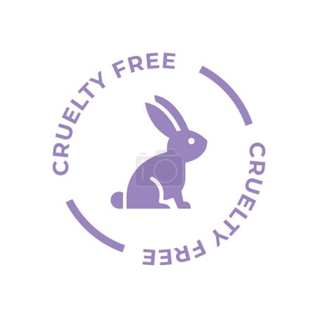 Ilustración de Icono libre de crueldad púrpura. No probado en animales con etiqueta de silueta de conejo. Ilustración vectorial. - Imagen libre de derechos