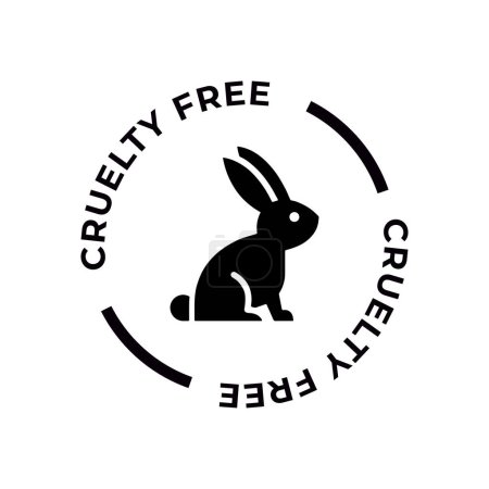 Téléchargez les illustrations : Cruauté icône libre. Non testé sur des animaux portant une étiquette de silhouette de lapin. Illustration vectorielle. - en licence libre de droit