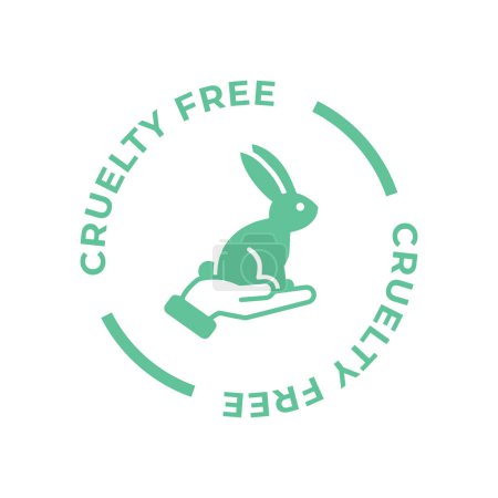 Ilustración de Crueldad verde icono círculo libre. No probado en animales con etiqueta de silueta de conejo. Ilustración vectorial. - Imagen libre de derechos