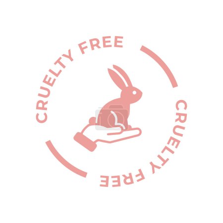 Téléchargez les illustrations : Icône cercle libre de cruauté rose. Non testé sur des animaux portant une étiquette de silhouette de lapin. Illustration vectorielle. - en licence libre de droit