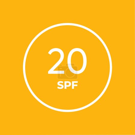 Téléchargez les illustrations : Vecteur d'icône de ligne SPF sur fond orange. 20 Symboles de protection solaire pour les produits solaires. Pour l'emballage cosmétique - en licence libre de droit