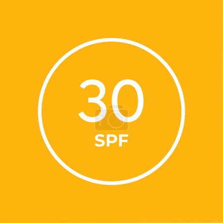 Illustration for SPF line icon vector on orange background. 30 Sun protection symbols for sunblock or sunscreen products. For cosmetic packaging - Royalty Free Image