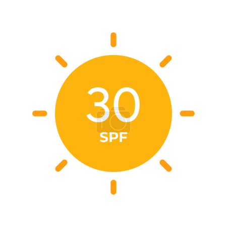 Illustration for SPF line icon vector. 30 Sun protection symbols for sunblock or sunscreen products. For cosmetic packaging - Royalty Free Image