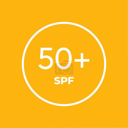 Illustration for SPF line icon vector on orange background. +50 Sun protection symbols for sunblock or sunscreen products. For cosmetic packaging - Royalty Free Image