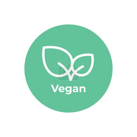 Vegan diet icon. Organic, bio, ecological symbol. Healthy, fresh and non-violent food. Vector green circular illustration with leaves for labels, tags and logos
