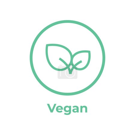 Illustration for Vegan diet icon. Organic, bio, ecological symbol. Healthy, fresh and non-violent food. Vector line green circular illustration with leaves for labels, tags and logos - Royalty Free Image
