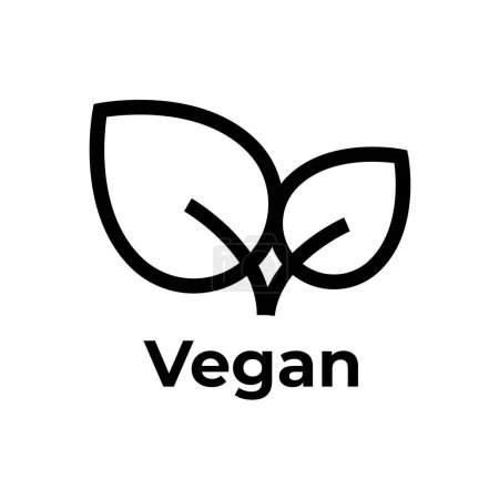 Ilustración de Icono de dieta vegana. Símbolo orgánico, bio, ecológico. Comida sana, fresca y no violenta. Línea vectorial ilustración en negro con hojas para etiquetas, etiquetas y logotipos - Imagen libre de derechos