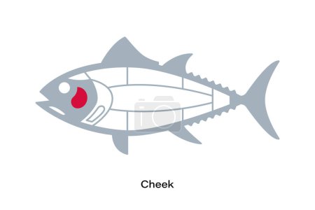 Téléchargez les illustrations : Joues. Tuna Coupe le diagramme linéaire. Style japonais - en licence libre de droit