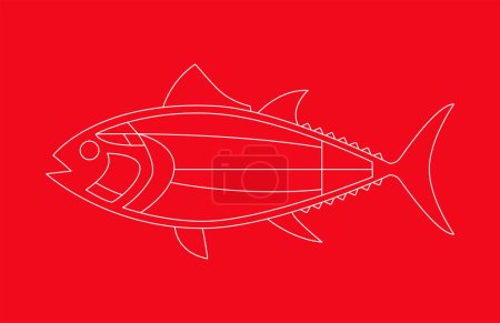 Téléchargez les illustrations : Silhouette d'un diagramme de découpes de thon sur fond rouge (ronqueo). - en licence libre de droit