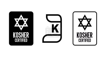 Ilustración de Kosher Símbolos certificados. Símbolos internacionales de comida kosher. Concepto de embalaje. - Imagen libre de derechos